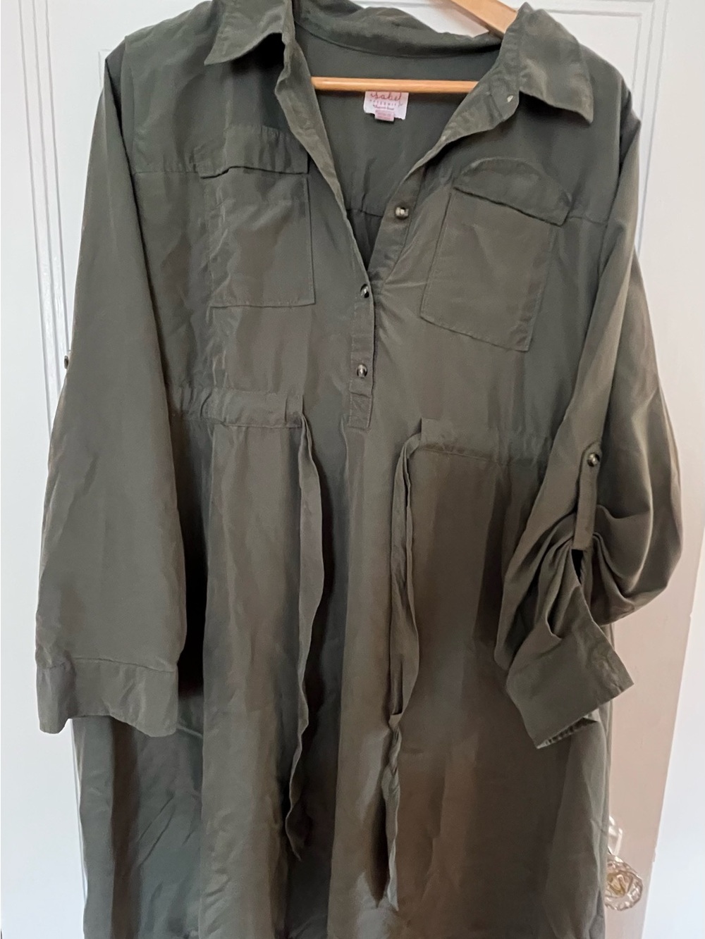Soft Olive Utility Shirt Jacket with Drawstring Waist